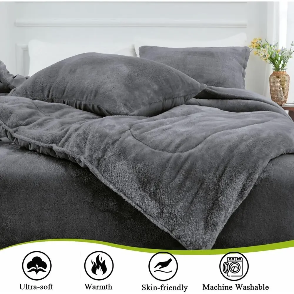 Faux Fur Comforter Set with Fitted Sheet - Luxury Ultra Soft Fluffy Fuzzy Queen - Picture 4 of 6